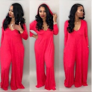 Red jumpsuit with hoodie- Make an offer!